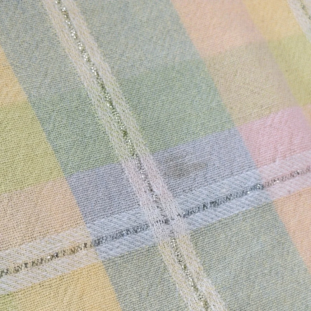 VTG Trends Collections Tablecloth 44x62 Pastel Plaid Cotton Lurex Metallic